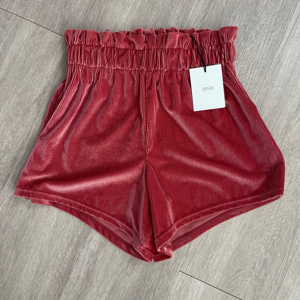 NWT Onia Paper Bag Pull On Short Size XS Red Rock Velvet Rib Casal Comfortable - Picture 4 of 8